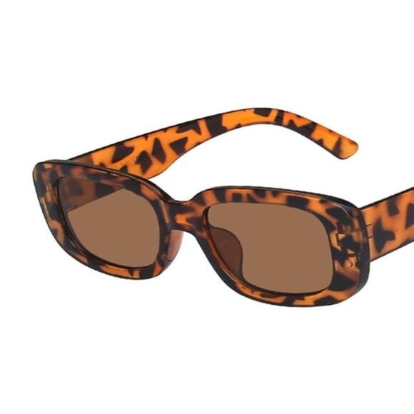 Brown Tortoise Shell Rectangular Brown Lenses Sunglasses NEW - Picture 2 of 2